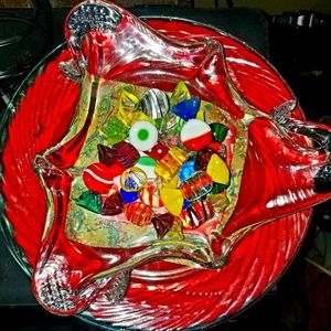 Glass candy and crystal bowl centerpiece